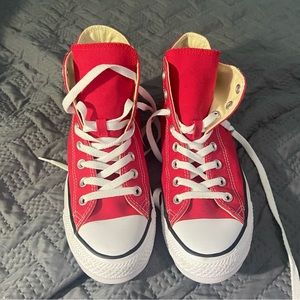 Red high top converse. Only worn once. Women’s 9 men’s 7